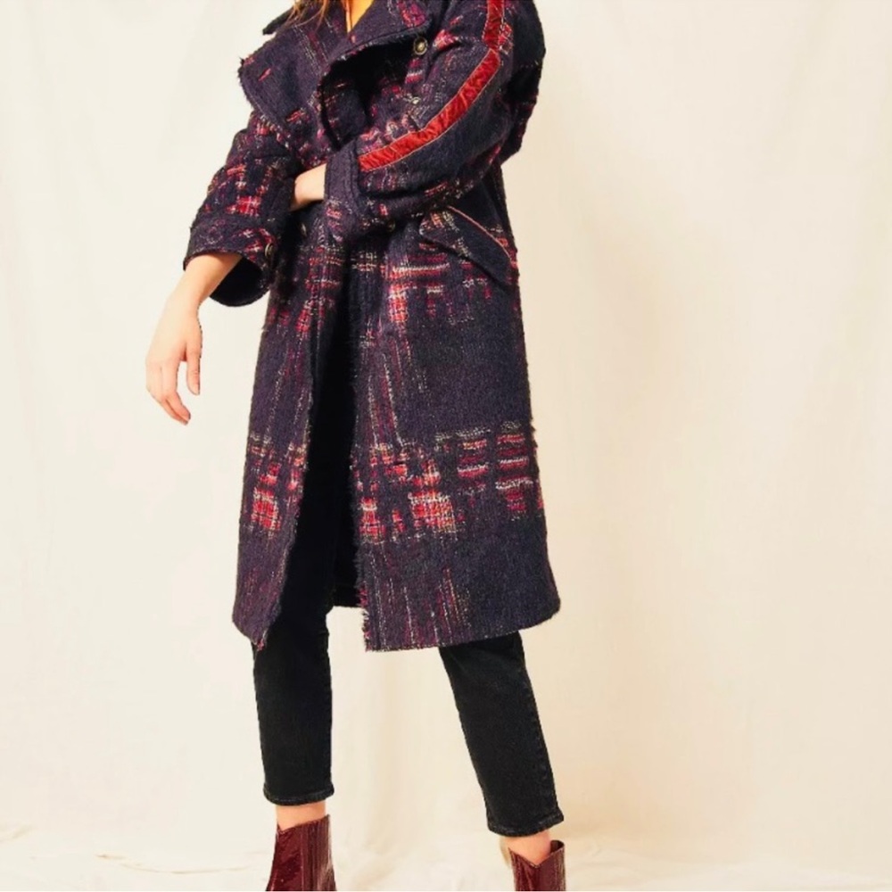 Free People Punk Dreams‎ Plaid Alpaca Button Down Coat